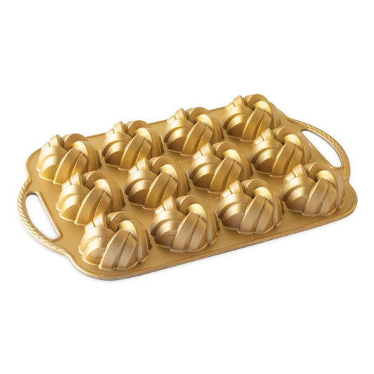 Nordic Ware Premier Gold 75th Anniversary Braided Mini Bundt Cakelet Pan